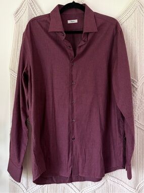 Ingram Purple/Blue Plum Textured Fine Herringbone Button Down Dress Shirt XL